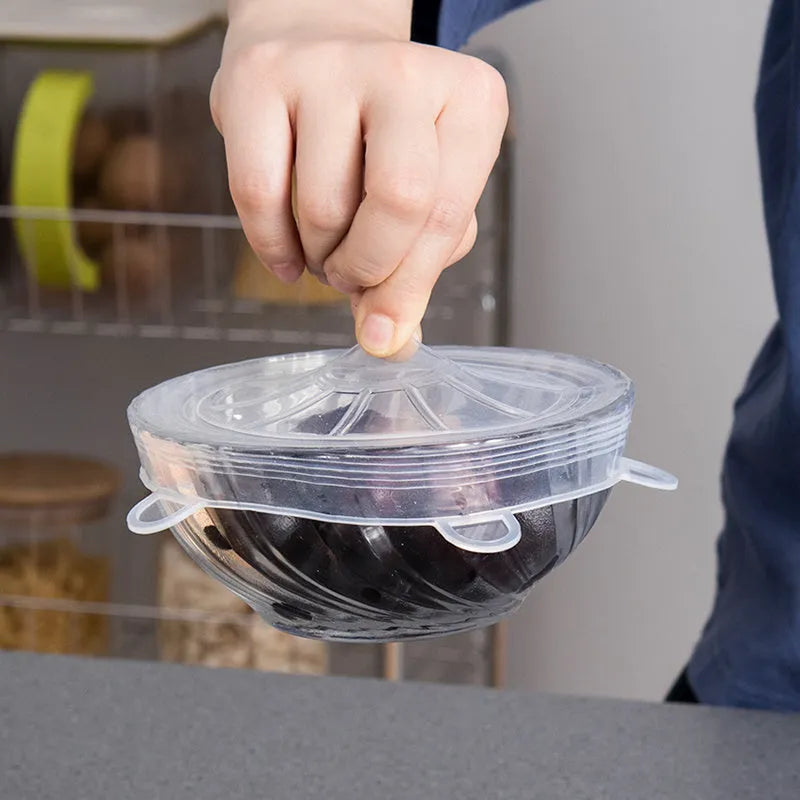 6Pcs Food Silicone Cover Fresh-keeping Dish Stretchy Lid Cap Reusable Wrap Organization Storage Tool Kitchen Accessories 6PCS Silicone Stretch Lids Quick Loop