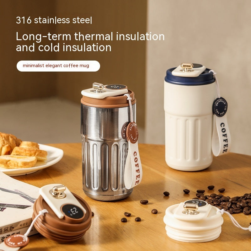 Smart Digital Thermal Bottle Portable Coffee Mug Stainless Steel Water Bottle In-Car Insulated Cup Keep Cold Vacuum Flasks 450ml Quick Loop