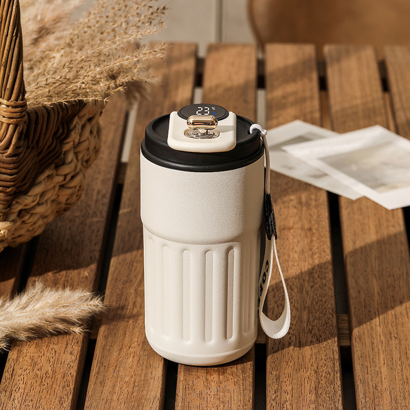 Smart Digital Thermal Bottle Portable Coffee Mug Stainless Steel Water Bottle In-Car Insulated Cup Keep Cold Vacuum Flasks 450ml Quick Loop