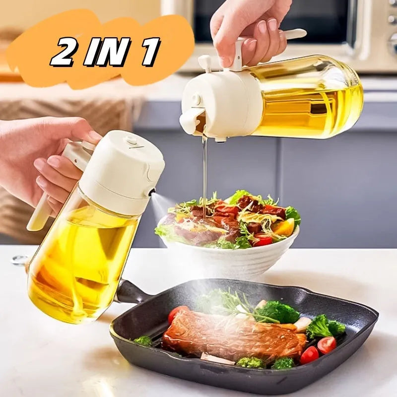 470ML Olive Oil Sprayer Dispenser For Cooking BBQ 2 In 1 Glass Oil Vinegar Soy Sauce Spray Kitchen Oil Bottle For Air Fryer Quick Loop