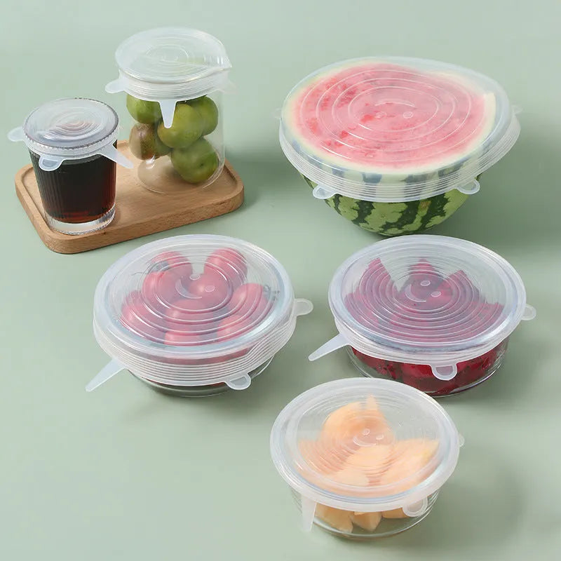 6Pcs Food Silicone Cover Fresh-keeping Dish Stretchy Lid Cap Reusable Wrap Organization Storage Tool Kitchen Accessories 6PCS Silicone Stretch Lids Quick Loop