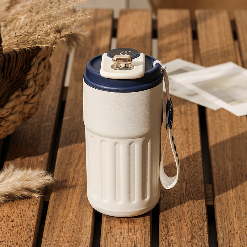 Smart Digital Thermal Bottle Portable Coffee Mug Stainless Steel Water Bottle In-Car Insulated Cup Keep Cold Vacuum Flasks 450ml Quick Loop