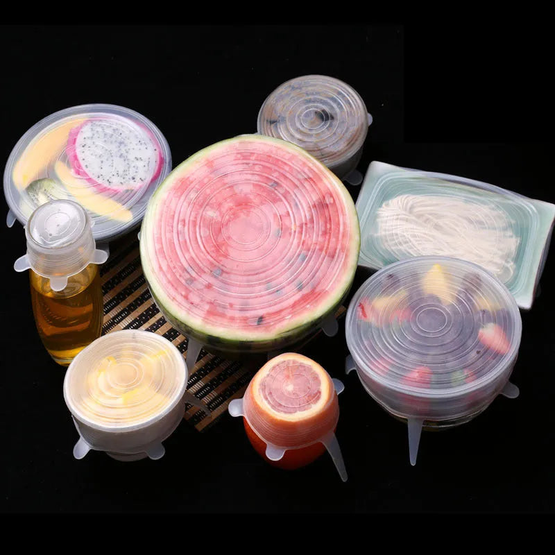 6Pcs Food Silicone Cover Fresh-keeping Dish Stretchy Lid Cap Reusable Wrap Organization Storage Tool Kitchen Accessories 6PCS Silicone Stretch Lids Quick Loop