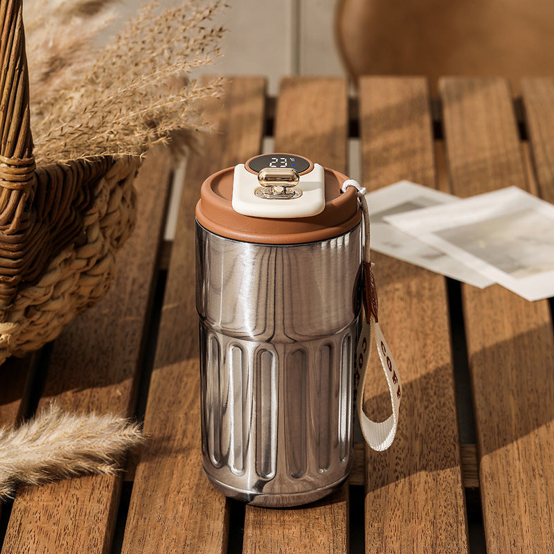 Smart Digital Thermal Bottle Portable Coffee Mug Stainless Steel Water Bottle In-Car Insulated Cup Keep Cold Vacuum Flasks 450ml Quick Loop