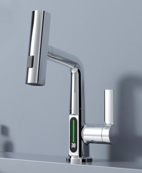 Intelligent Digital Display Faucet Pull-out Basin Faucet Temperature Digital Display Rotation Quick Loop
