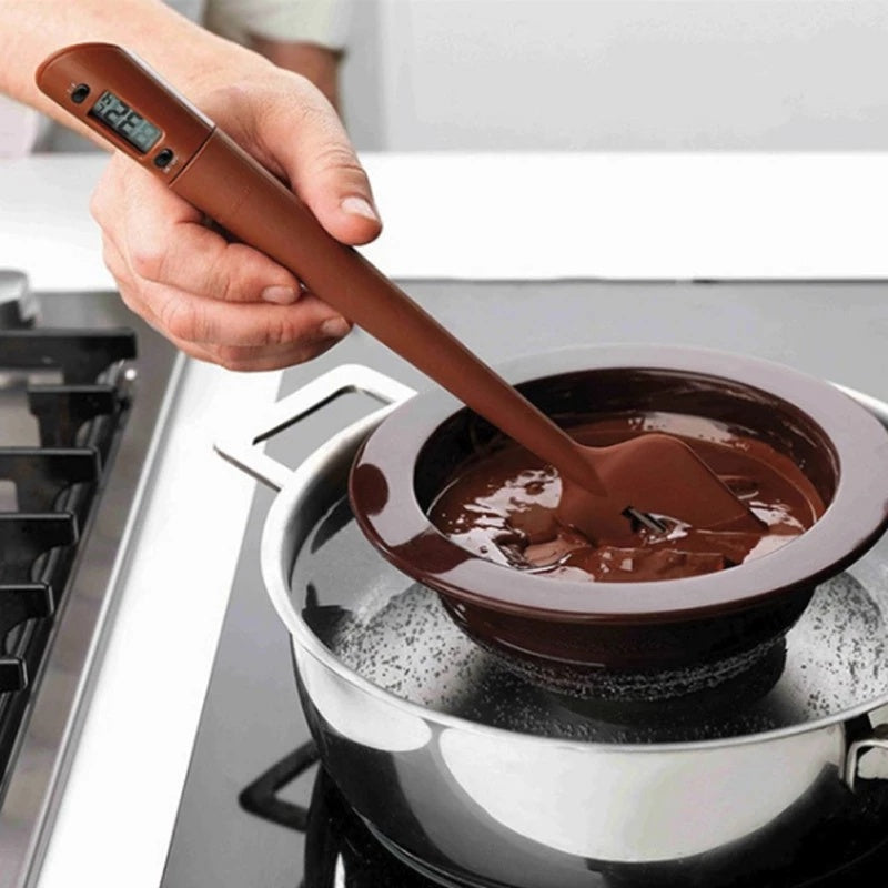 Digital Cooking Thermometer Double Use Silicone Scraper Spatula Safety Cooking Food BBQ Meat Thermometer Baking Tool Quick Loop
