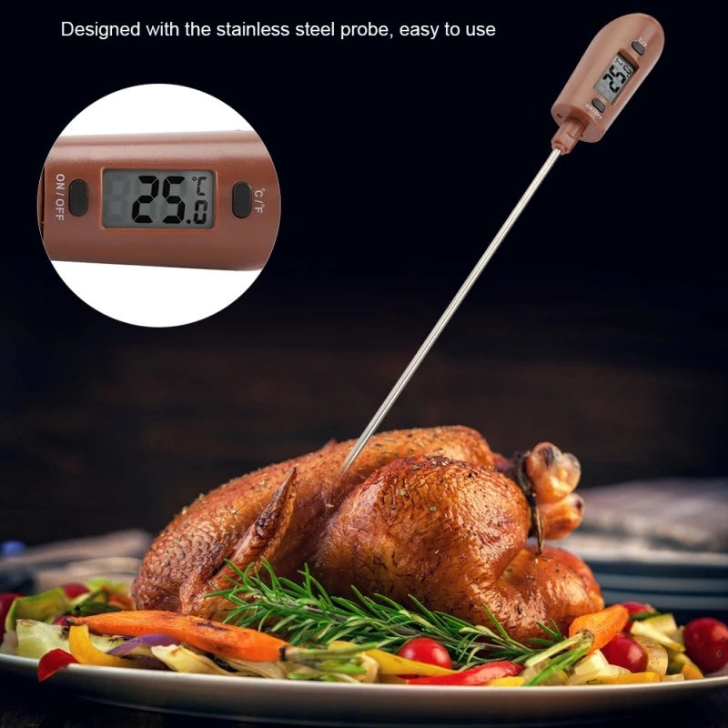 Digital Cooking Thermometer Double Use Silicone Scraper Spatula Safety Cooking Food BBQ Meat Thermometer Baking Tool Quick Loop