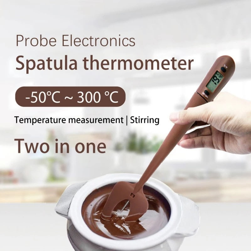 Digital Cooking Thermometer Double Use Silicone Scraper Spatula Safety Cooking Food BBQ Meat Thermometer Baking Tool Quick Loop