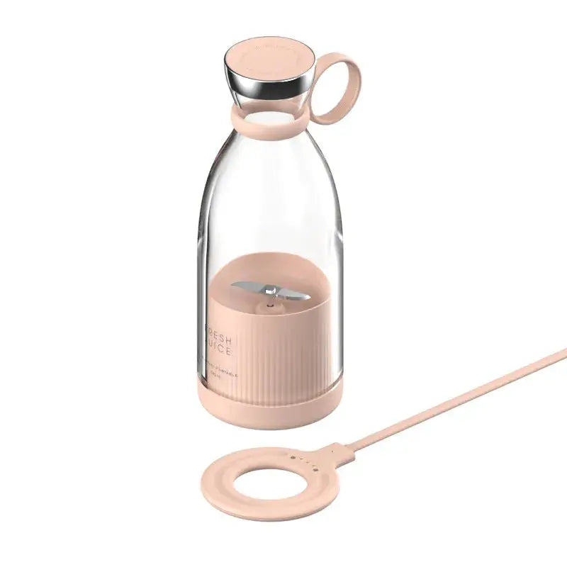 Clear glass bottle with pink base and cap on a white background