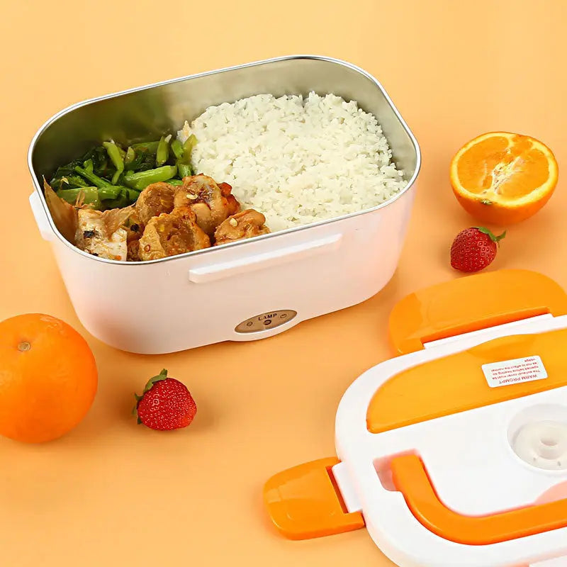 Bento box with food on an orange background