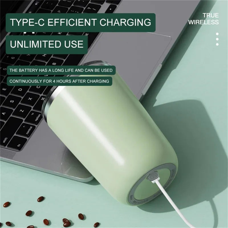 Green wireless earbuds charging case with laptop on light green background