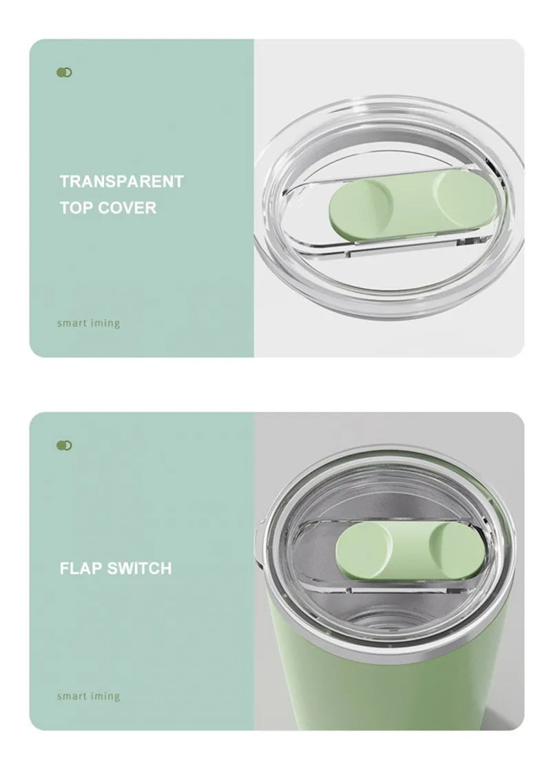 Green flip phone case with transparent top cover and flap switch on a white background