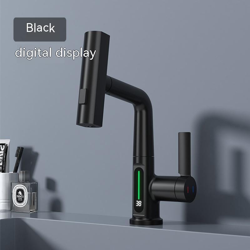 Intelligent Digital Display Faucet Pull-out Basin Faucet Temperature Digital Display Rotation Quick Loop