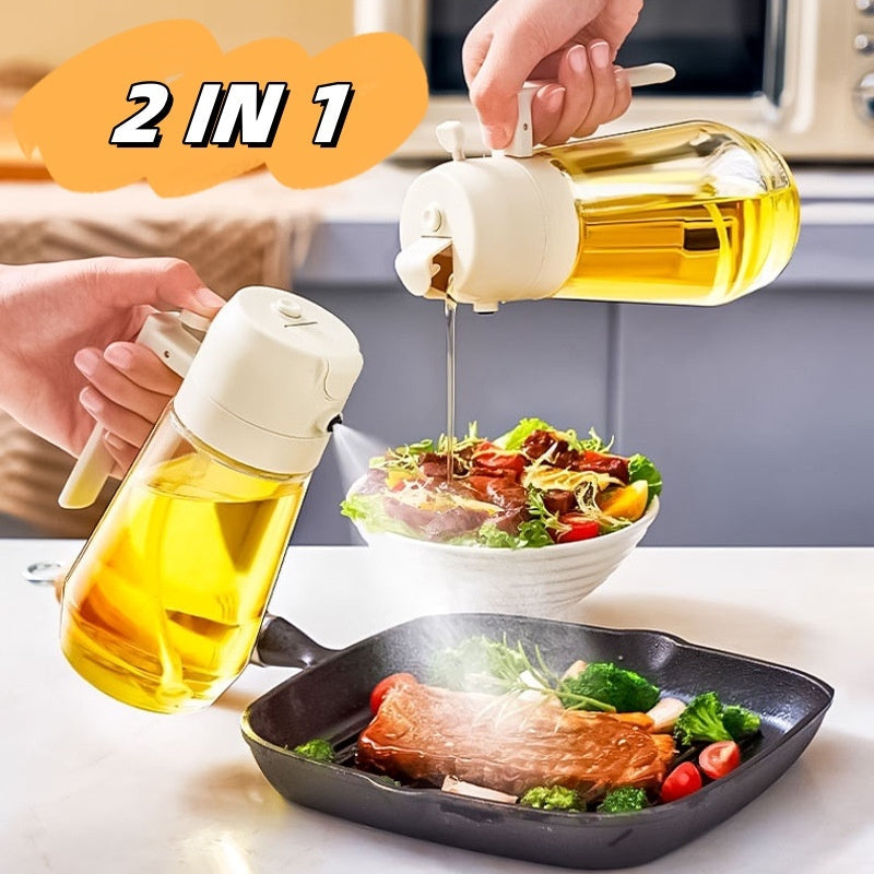 470ML Olive Oil Sprayer Dispenser For Cooking BBQ 2 In 1 Glass Oil Vinegar Soy Sauce Spray Kitchen Oil Bottle For Air Fryer Quick Loop