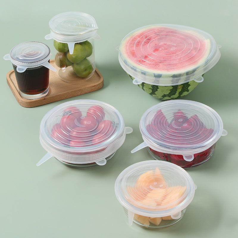 6Pcs Food Silicone Cover Fresh-keeping Dish Stretchy Lid Cap Reusable Wrap Organization Storage Tool Kitchen Accessories 6PCS Silicone Stretch Lids Quick Loop