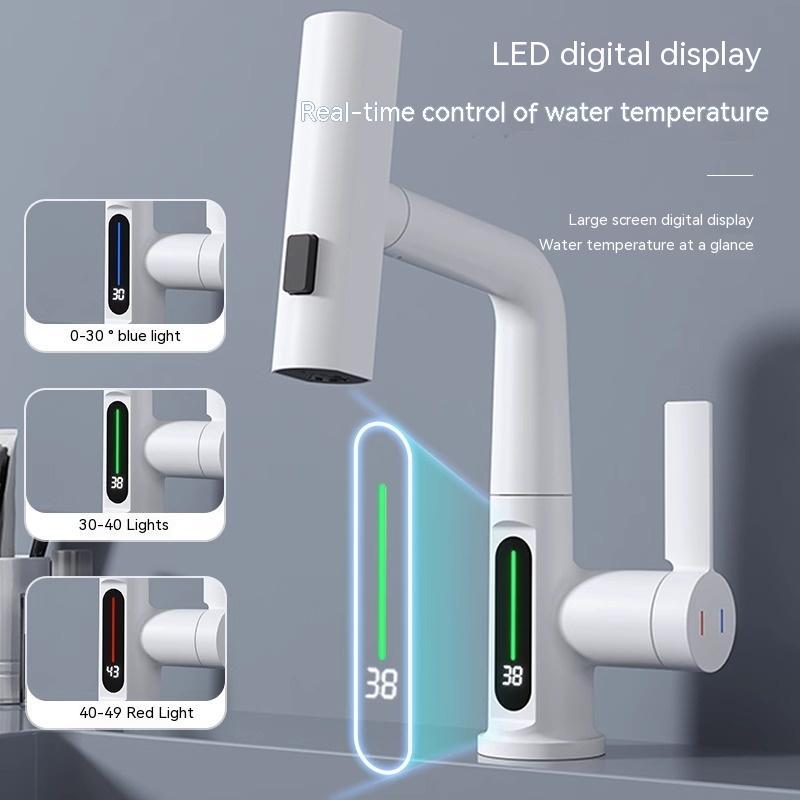 Intelligent Digital Display Faucet Pull-out Basin Faucet Temperature Digital Display Rotation Quick Loop