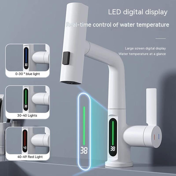 Intelligent Digital Display Faucet Pull-out Basin Faucet Temperature Digital Display Rotation Quick Loop