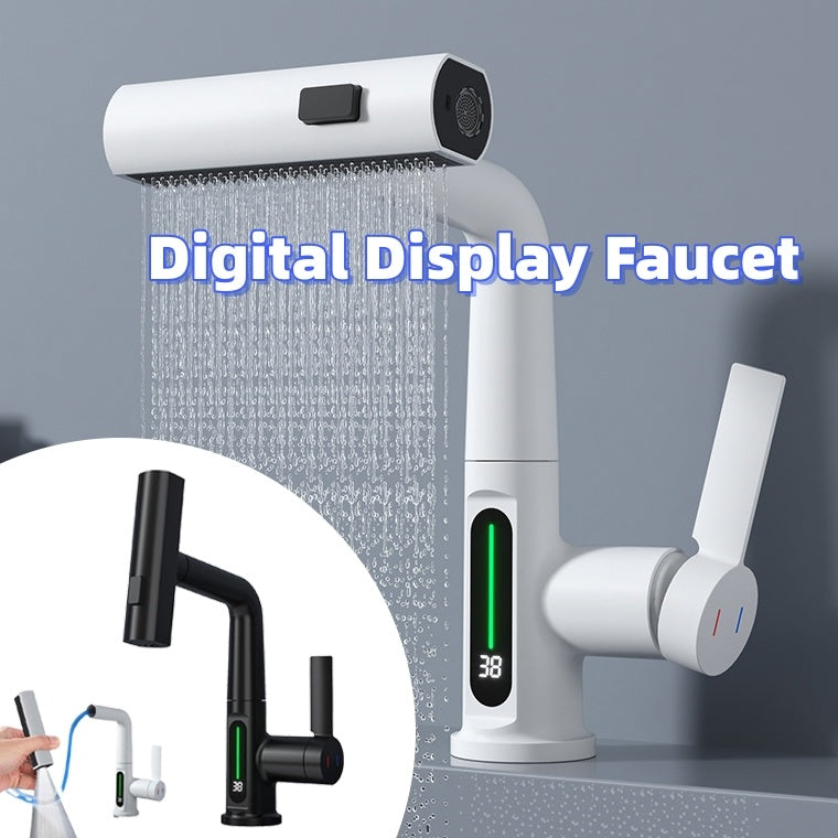 Intelligent Digital Display Faucet Pull-out Basin Faucet Temperature Digital Display Rotation Quick Loop