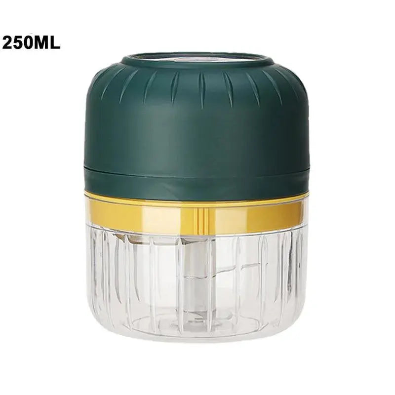 Green and gold container with clear base on a white background