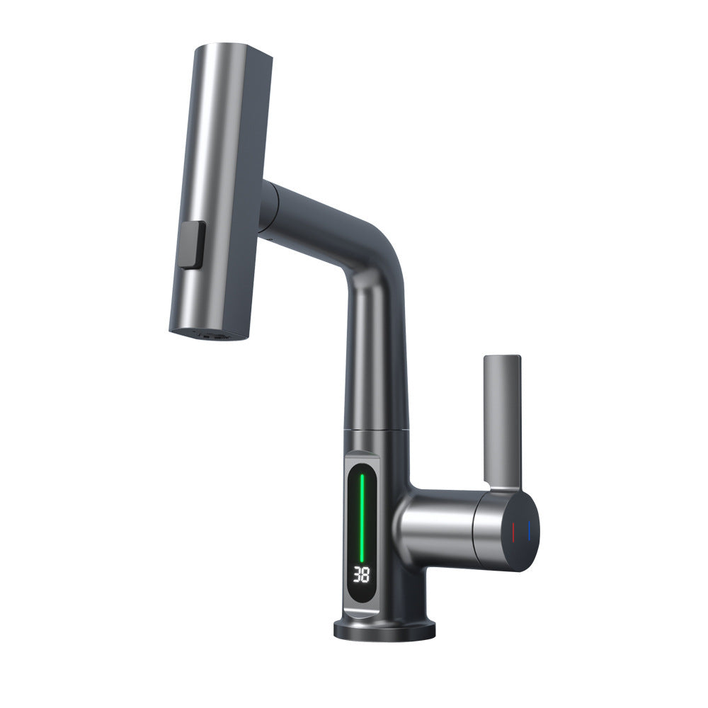 Intelligent Digital Display Faucet Pull-out Basin Faucet Temperature Digital Display Rotation Quick Loop