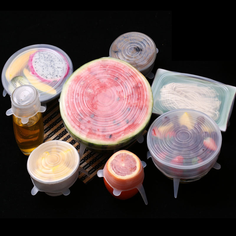 6Pcs Food Silicone Cover Fresh-keeping Dish Stretchy Lid Cap Reusable Wrap Organization Storage Tool Kitchen Accessories 6PCS Silicone Stretch Lids Quick Loop