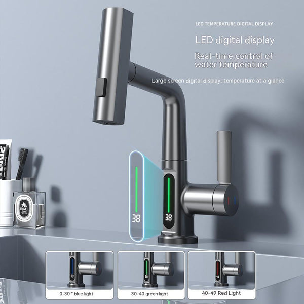 Intelligent Digital Display Faucet Pull-out Basin Faucet Temperature Digital Display Rotation Quick Loop