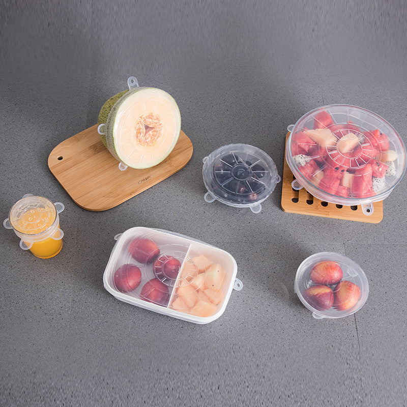 6Pcs Food Silicone Cover Fresh-keeping Dish Stretchy Lid Cap Reusable Wrap Organization Storage Tool Kitchen Accessories 6PCS Silicone Stretch Lids Quick Loop