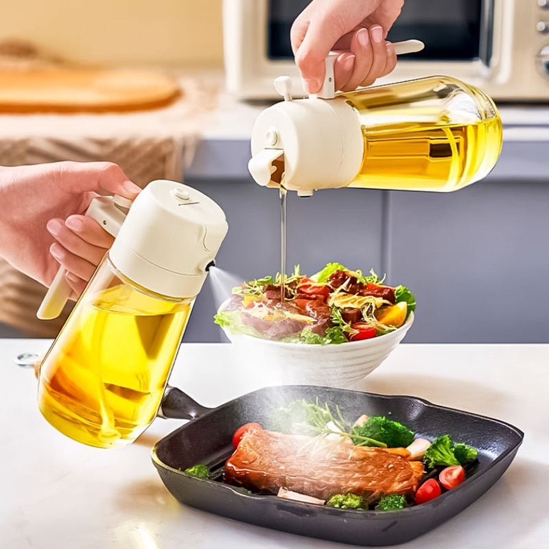 470ML Olive Oil Sprayer Dispenser For Cooking BBQ 2 In 1 Glass Oil Vinegar Soy Sauce Spray Kitchen Oil Bottle For Air Fryer Quick Loop